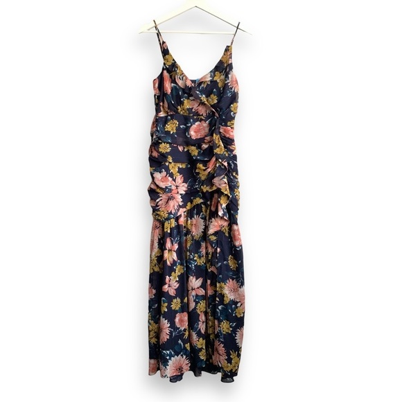 Lulu's Floral Midi Dress in Navy and Pink - Picture 3 of 16
